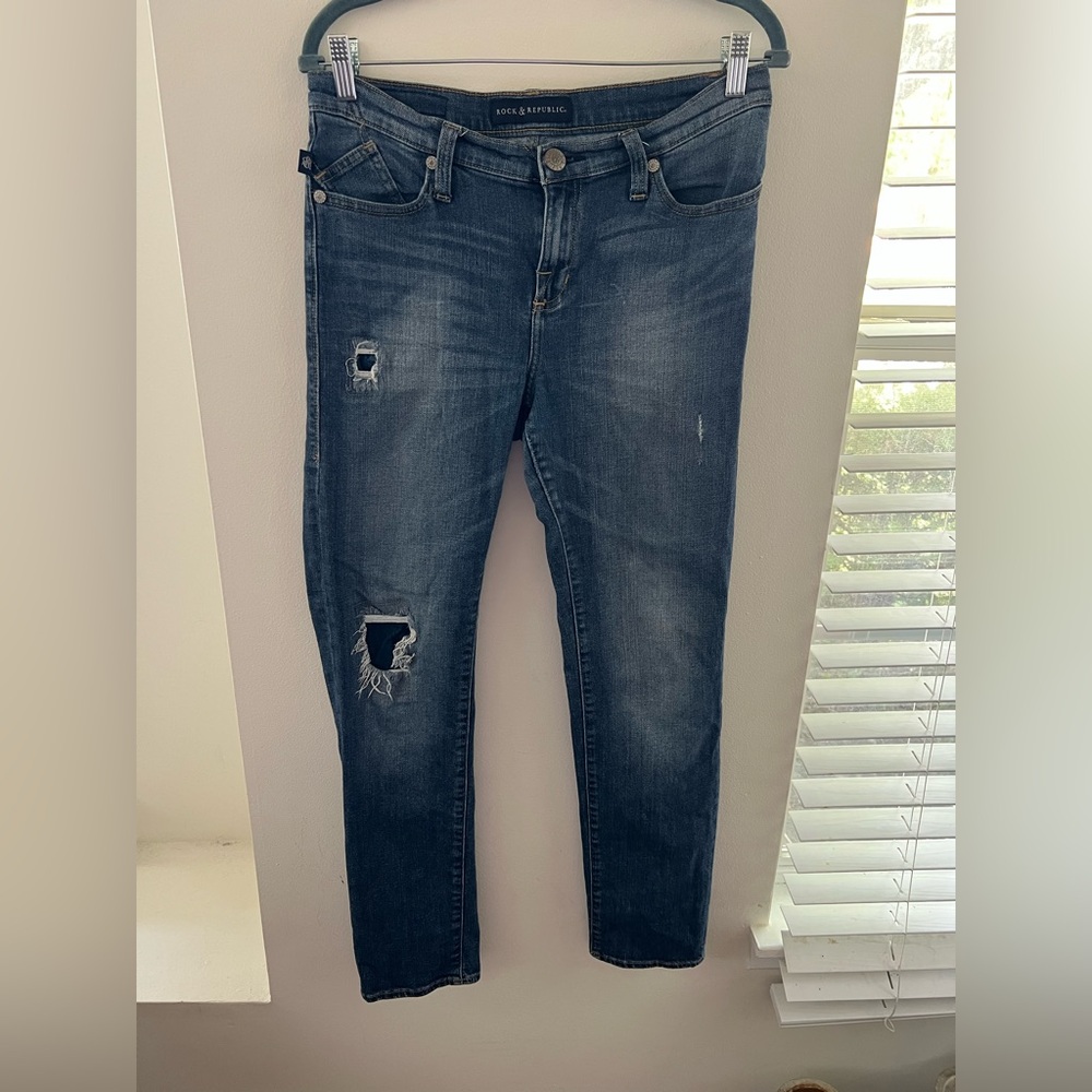 Rock & Republic Dark Blue Distressed Skinny Jeans